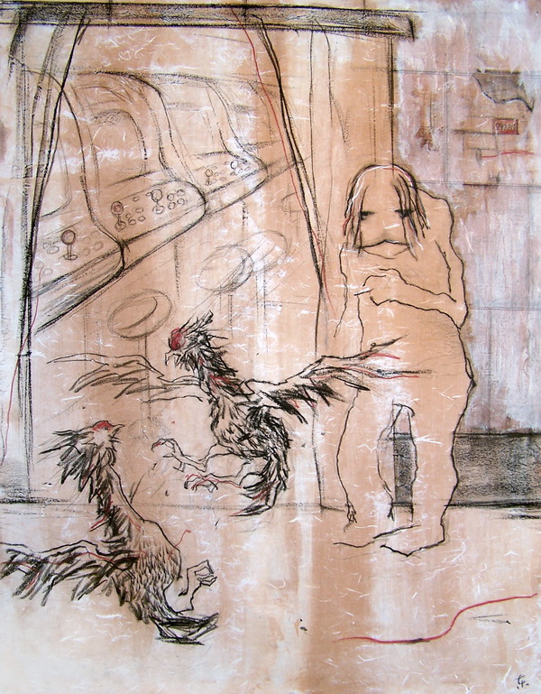 "Cockfighting" 94.5cm×74.5cm Mixed Materials 2007